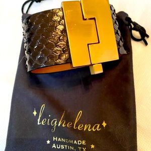 Genuine anaconda leather cuff with gold hardware